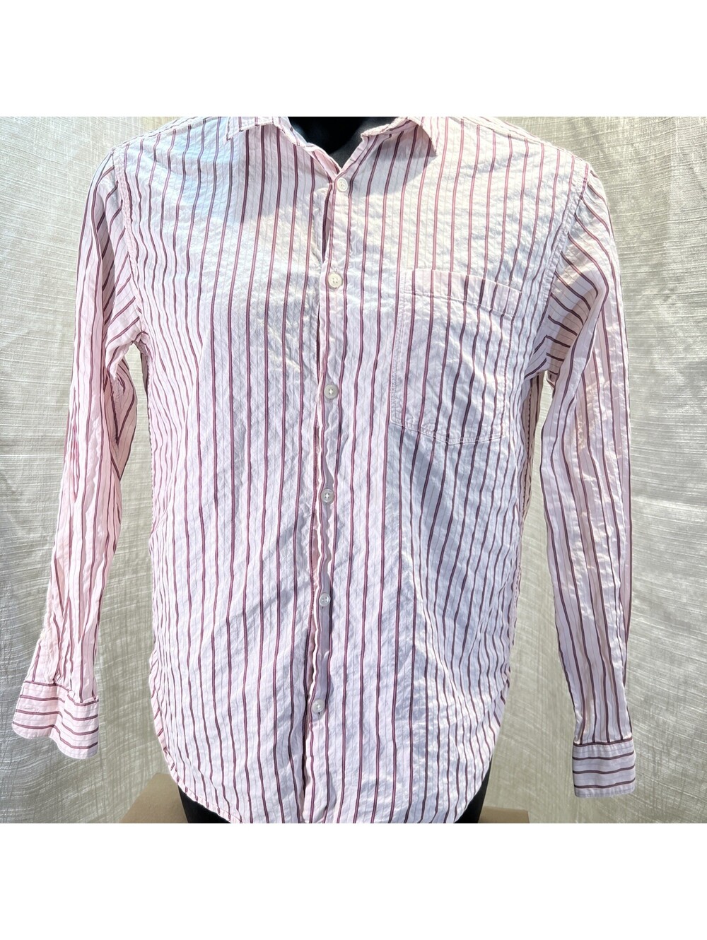 Zara Regular Fit Button Up Long Sleeve Pink Red Stripes Size Medium